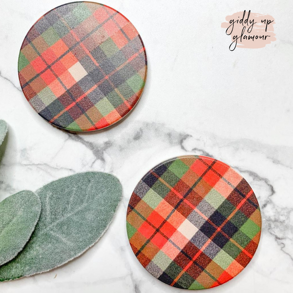 Set of Two | Red Plaid Car Coasters