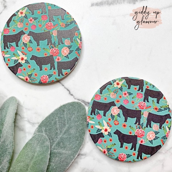 Set of Two | Floral Steer Car Coasters