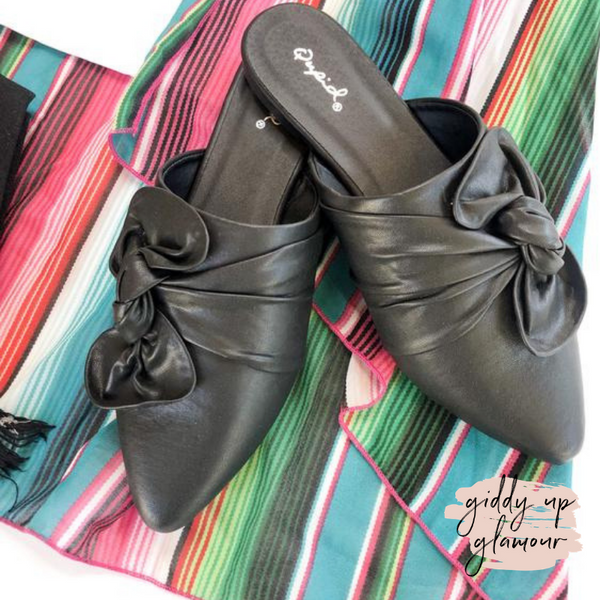 Last Chance Size 5.5 & 6 | Classic Moves Bow Tie Flat Mule Slide In Shoes in Black