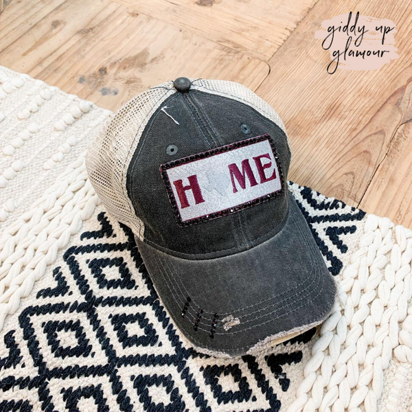 Texas Home Distressed Baseball Cap in Grey and Tan