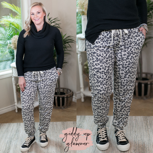 Wildly Obsessed French Terry Jogger Pants with Drawstring Waist in Leopard Print