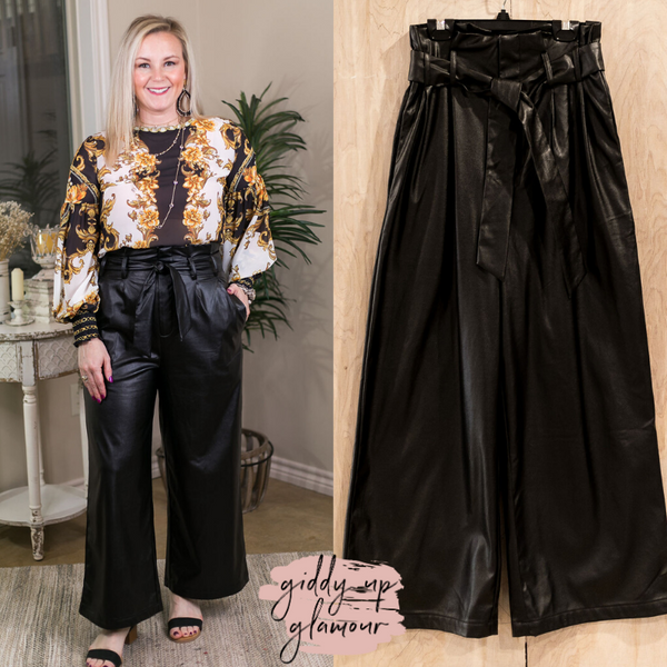 Night of Your Life Wide Leg Pleather Pants in Black