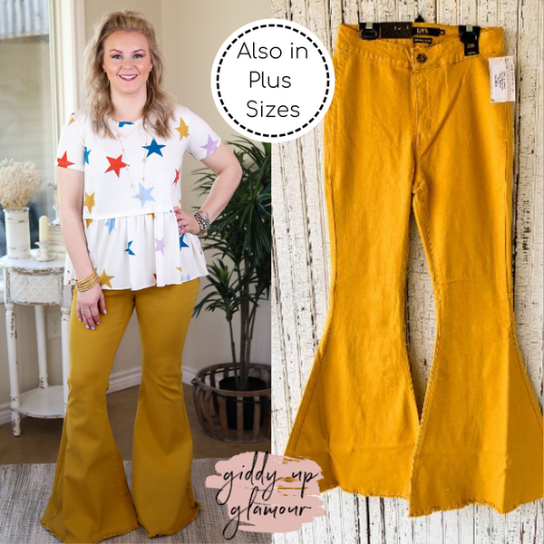 L&B | Here's The Deal Super Flare High Rise Bell Bottom Jeans in Mustard Yellow