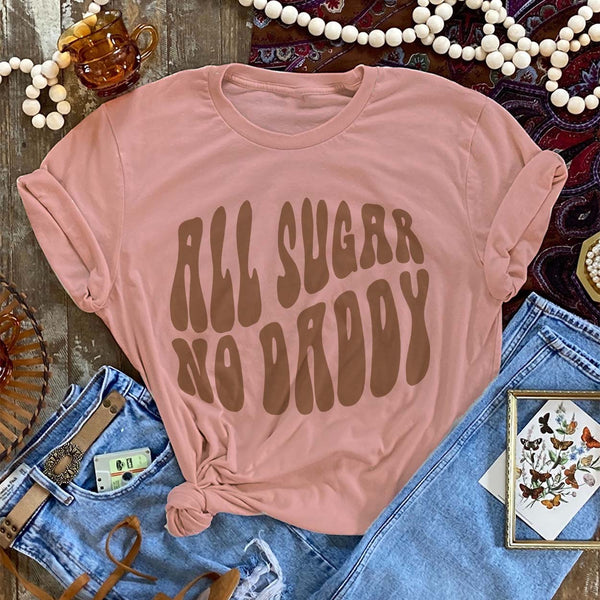 All Sugar, No Daddy Groovy Short Sleeve Graphic Tee in Dusty Rose