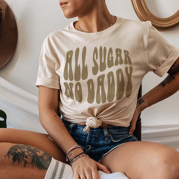 All Sugar, No Daddy Groovy Short Sleeve Graphic Tee in Cream