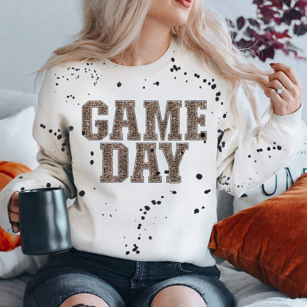 Leopard Print Gameday Splatter Paint Graphic Sweatshirt in White