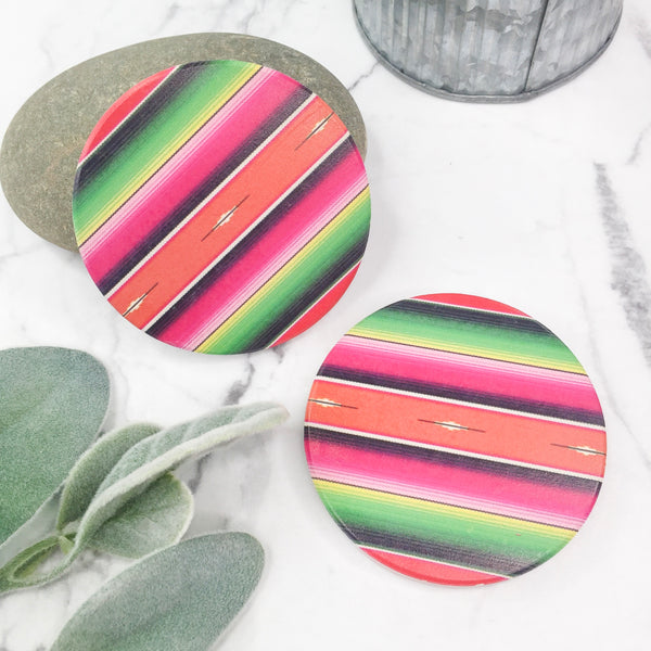 Set of Two | Serape Car Coasters in Pink