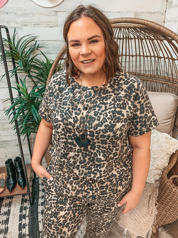 Totally Rad Short Sleeve French Terry Knit Lounge Top in Leopard