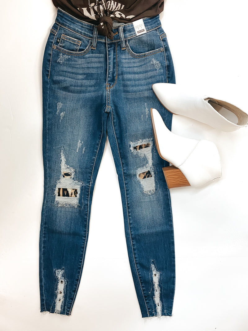 Judy Blue | Searching for Something High Waisted Leopard Patch Skinny Jeans in Mid Wash