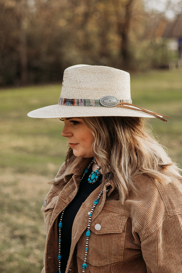 Charlie 1 Horse | Saltillo Palm Leaf Hat with Serape Band and Oval Concho