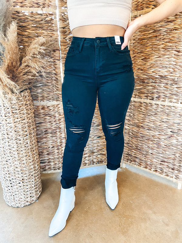 Judy Blue | Always and Forever Distressed Skinny Jeans in Black