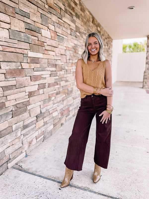 Chic Meet Up Wide Leg Cropped Denim Jeans in Brown