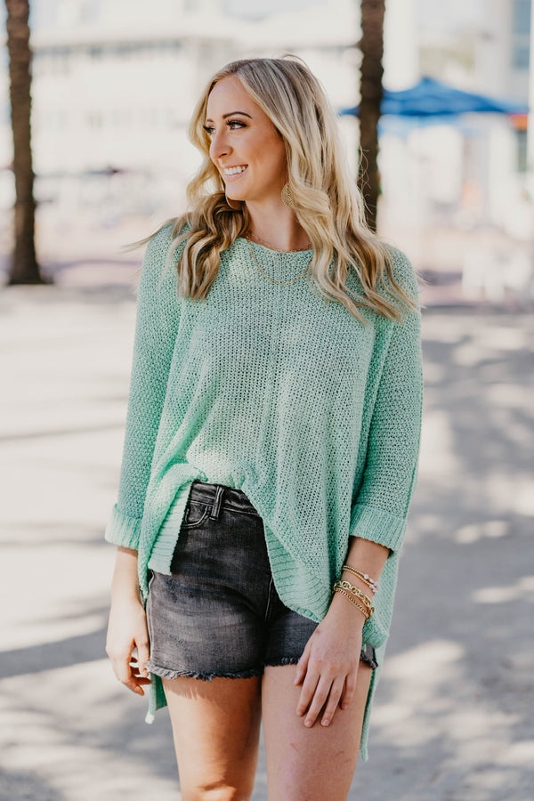 With All My Heart Oversized Knit Sweater in Mint Sage
