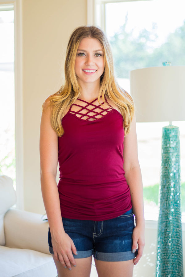 Crossing The Limits Strappy Camisole in Maroon