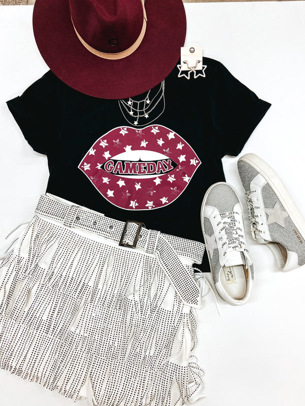 Aggie Game Day | Gameday Lips and Stars Short Sleeve Graphic Tee Shirt in Maroon