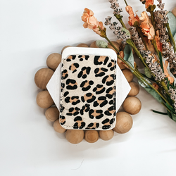 Faux Leather ID Holder in White Leopard Print