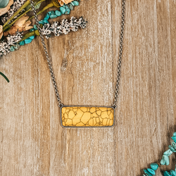Large Rectangle Faux Stone Necklace in Yellow