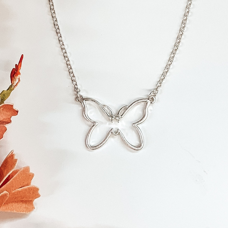 Simple Butterfly Pendant Necklace in Silver