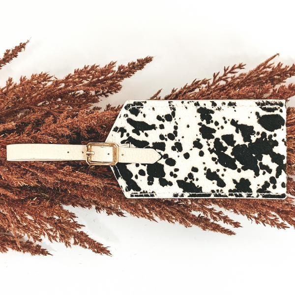 Ivory Luggage Tag with Cow Print