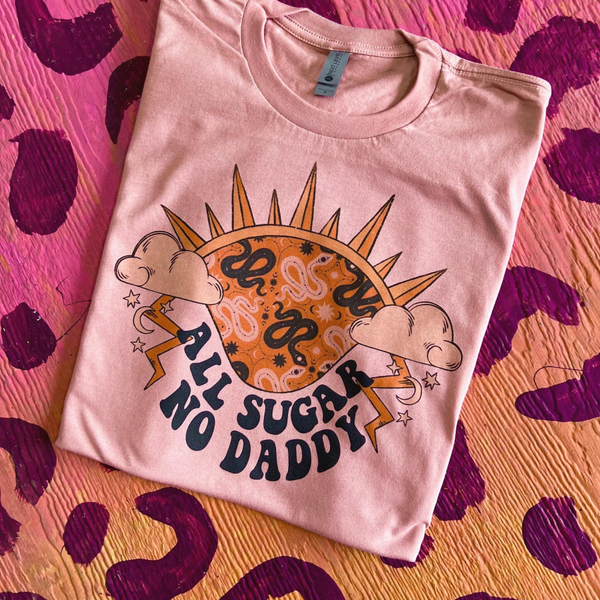 All Sugar, No Daddy Celestial Short Sleeve Graphic Tee in Desert Rose Pink