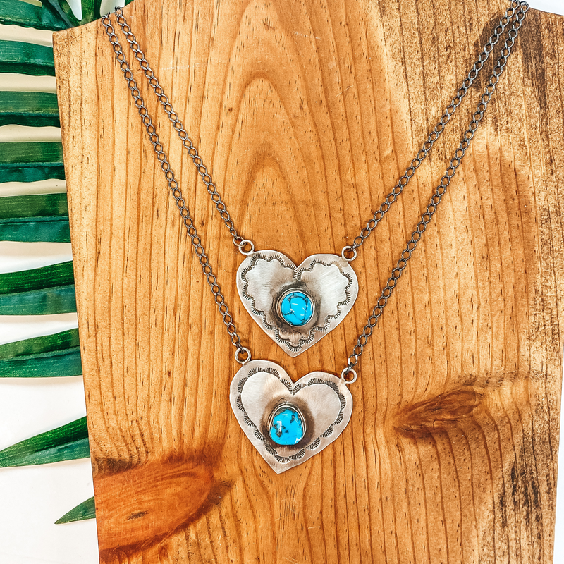 Rick Enriquez | Navajo Handmade Sterling Silver Necklace with Heart Pendant and Turquoise Stone
