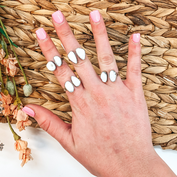 Eli Skeets | Navajo Handmade Sterling Silver Adjustable Ring with White Buffalo Stones