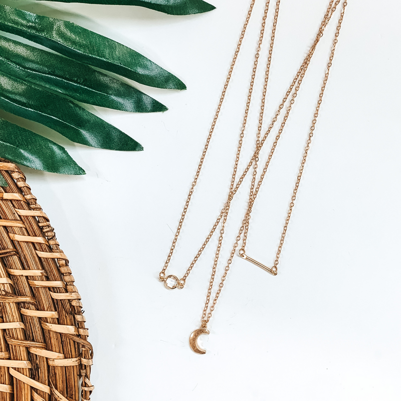 Moon Trio Necklace Set in Gold
