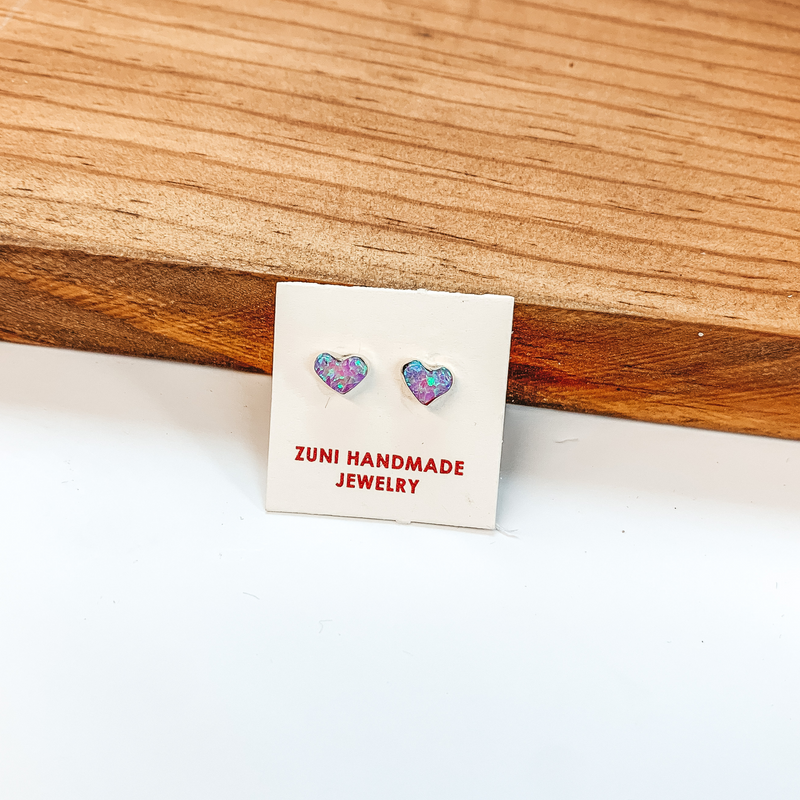 Angie Rosetta | Zuni Handmade Sterling Silver Heart Stud Earrings in Purple Opal