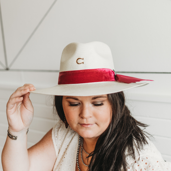 Charlie 1 Horse | Truth Straw Hat with Burgundy Velvet Ribbon Band and Barbosa Cross Concho Pin