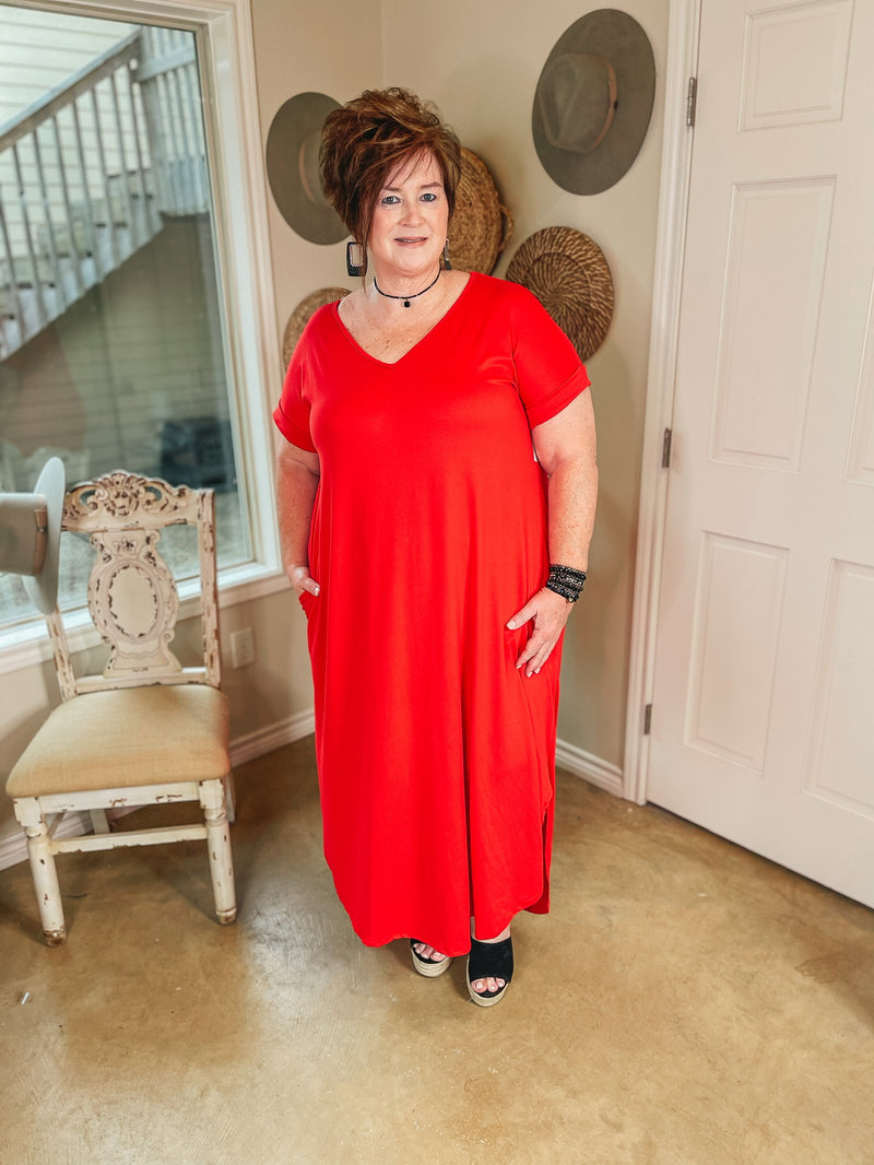 Simple Love Tee Shirt Maxi Dress in Red