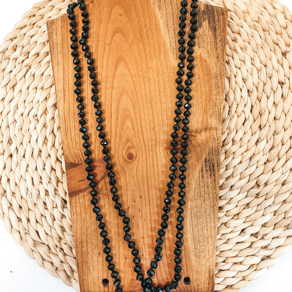 60 Inch Long Layering 8mm Crystal Strand Necklace in Black