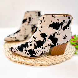 Modern Classic Wooden Booties with Front Slit in Black Cow Print
