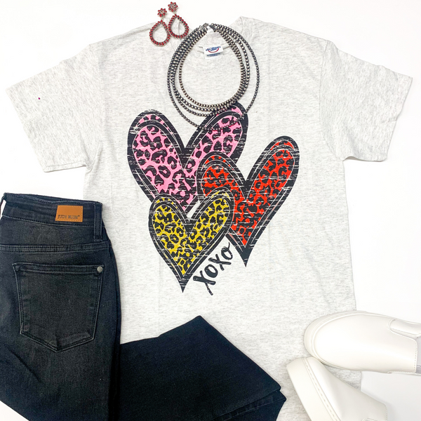 Youth | Wild Hearts Leopard Multi Hearts Graphic Tee in Heather Grey