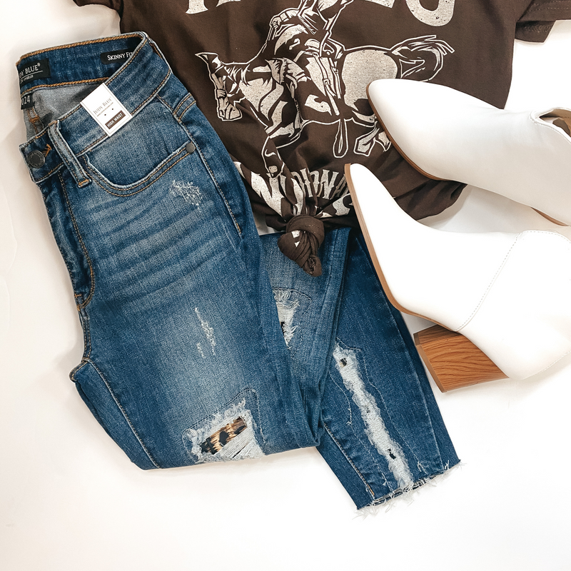 Judy Blue | Searching for Something High Waisted Leopard Patch Skinny Jeans in Mid Wash