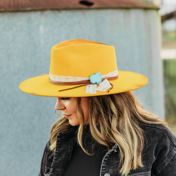 Charlie 1 Horse | Smoke Show Wool Felt Hat with Lace and Leather Band and Turquoise Slab