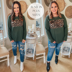 Wildly Cozy Waffle Knit Top with Leopard Bust and Elbow Patches in Olive Green