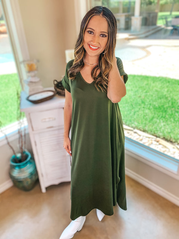 Simple Love Tee Shirt Maxi Dress in Olive Green