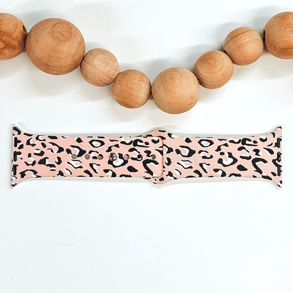 Smart Watch Band in Blush Pink with Leopard Print Design