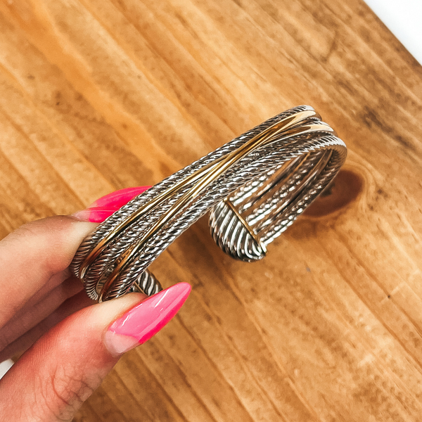 Two Toned Double Crossover Cuff Bracelet