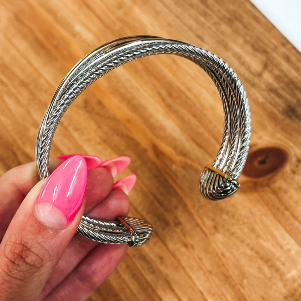 Two Toned Double Crossover Cuff Bracelet