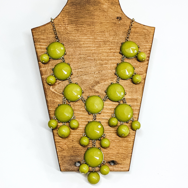 Lime Green Beaded Statement Necklace in Gold
