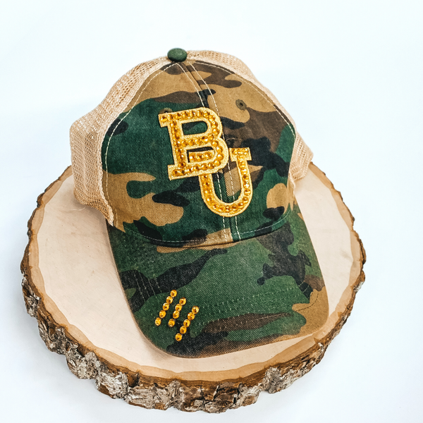 Camo Hat with Yellow Crystals