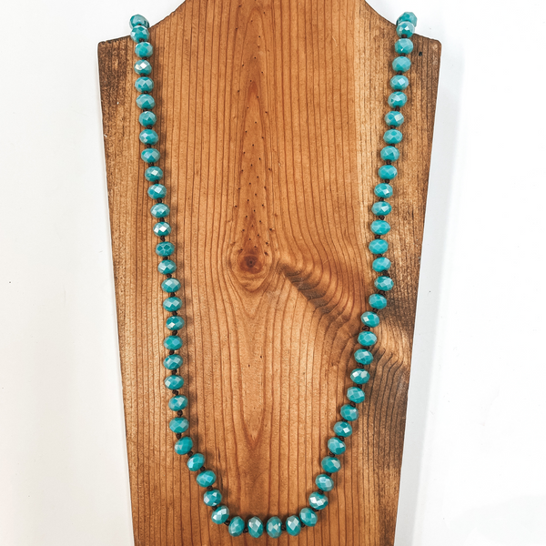 36 Inch Long Layering 8mm Crystal Strand Necklace in AB Teal