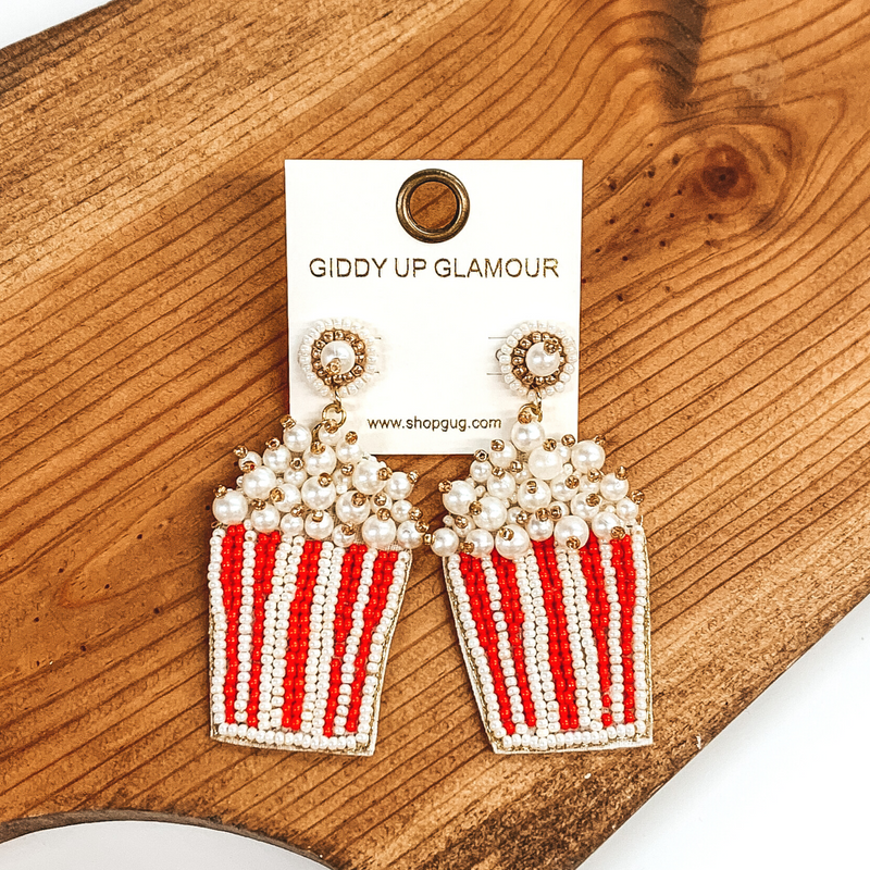 Movie Night Seed Bead Popcorn Earrings