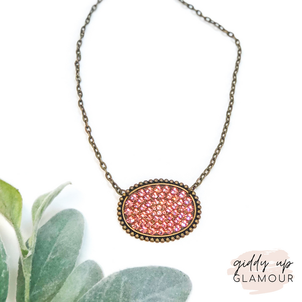 Pink Panache Bronze Oval Necklace with Solid Crystals in Rose Blush
