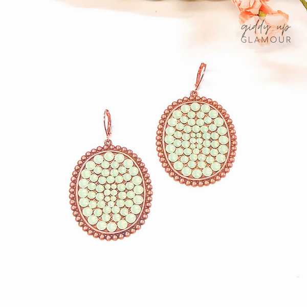 Pink Panache Rose Gold Oval Earrings with Solid Crystals in Mint