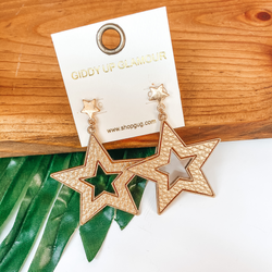 She's a Star Gold Post Dangle Earrings with Leather Star in Gold