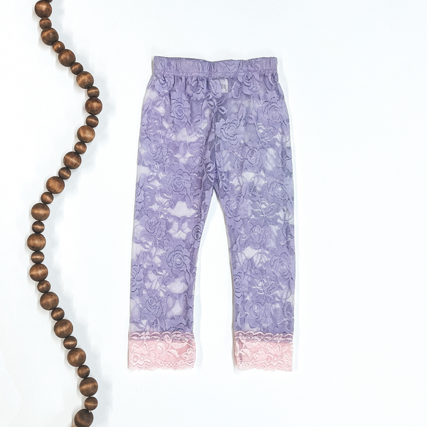 Last Chance Size Toddler Medium | Children's Lace Leggings in Purple with Light Pink Hem