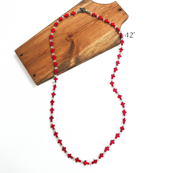 GUG Hand Strung Small Cross and Clear Crystal Necklaces in Red | Various Lengths