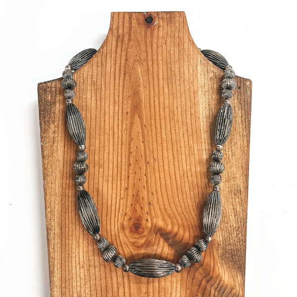 Native Inspired Oval Beaded Necklace in Silver